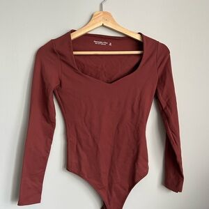 Abercrombie & Fitch Red Asymmetrical Long Sleeve Bodysuit